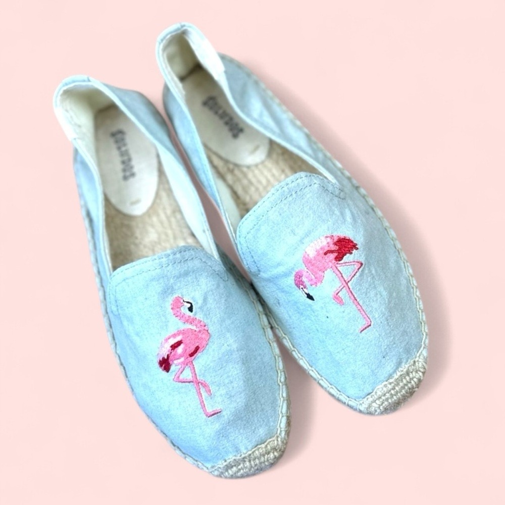 Soludos Size 6.5 Blue and Pink Flamingo Espadrilles - Picture 2 of 7
